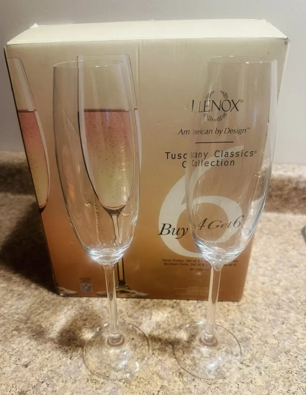Lenox Tuscany Classics Champagne Flutes Set of 6 Crystal Glasses Dishwasher Safe